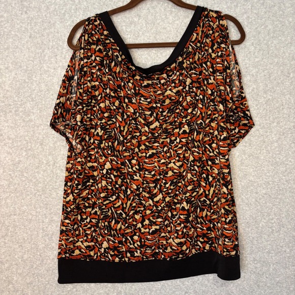 Cato Women's Large Blouse Orange Gold Black Glitter Swoop Dressy Casual Business - Picture 6 of 9